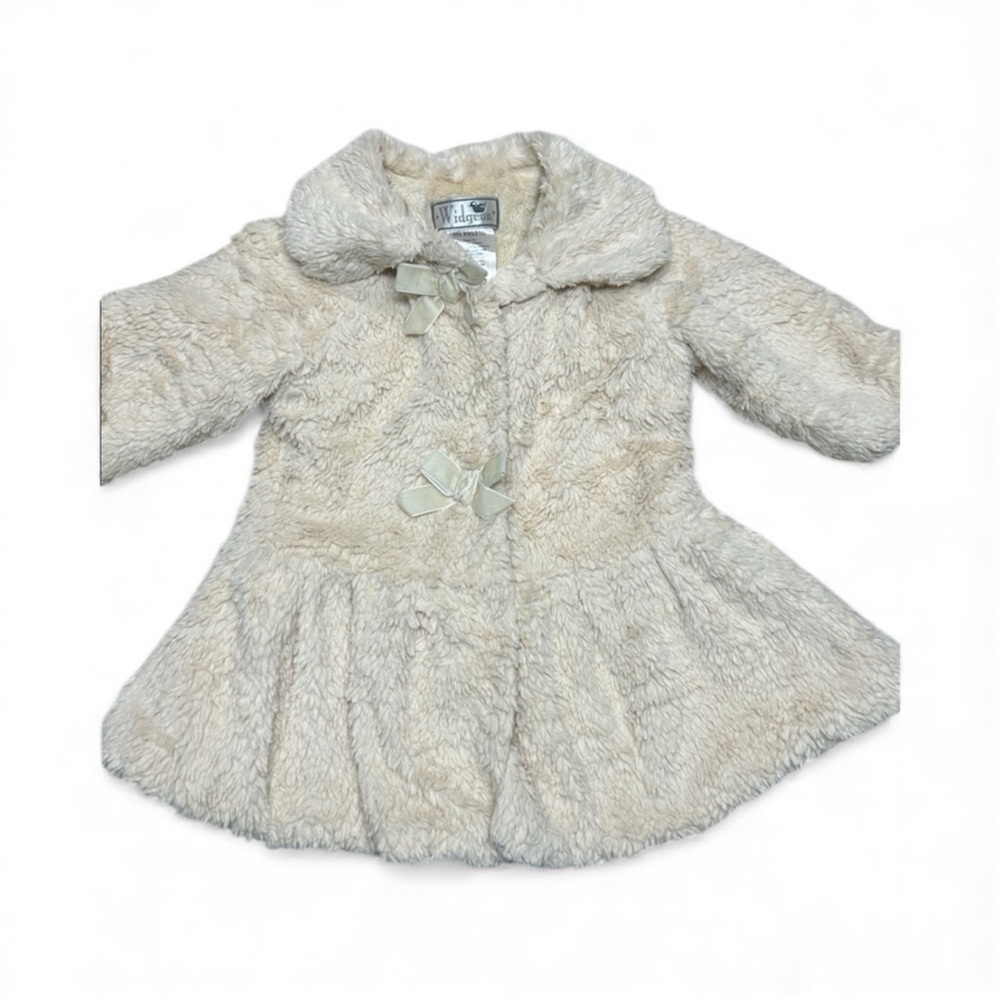 Widgeon Cream Faux Fur Coat with Velvet  Bow Accents